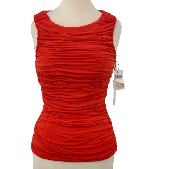 NWT Calvin Klein Ruched Zippered Sleeveless Knit Top Fire Orange/Red Small - Picture 1 of 10